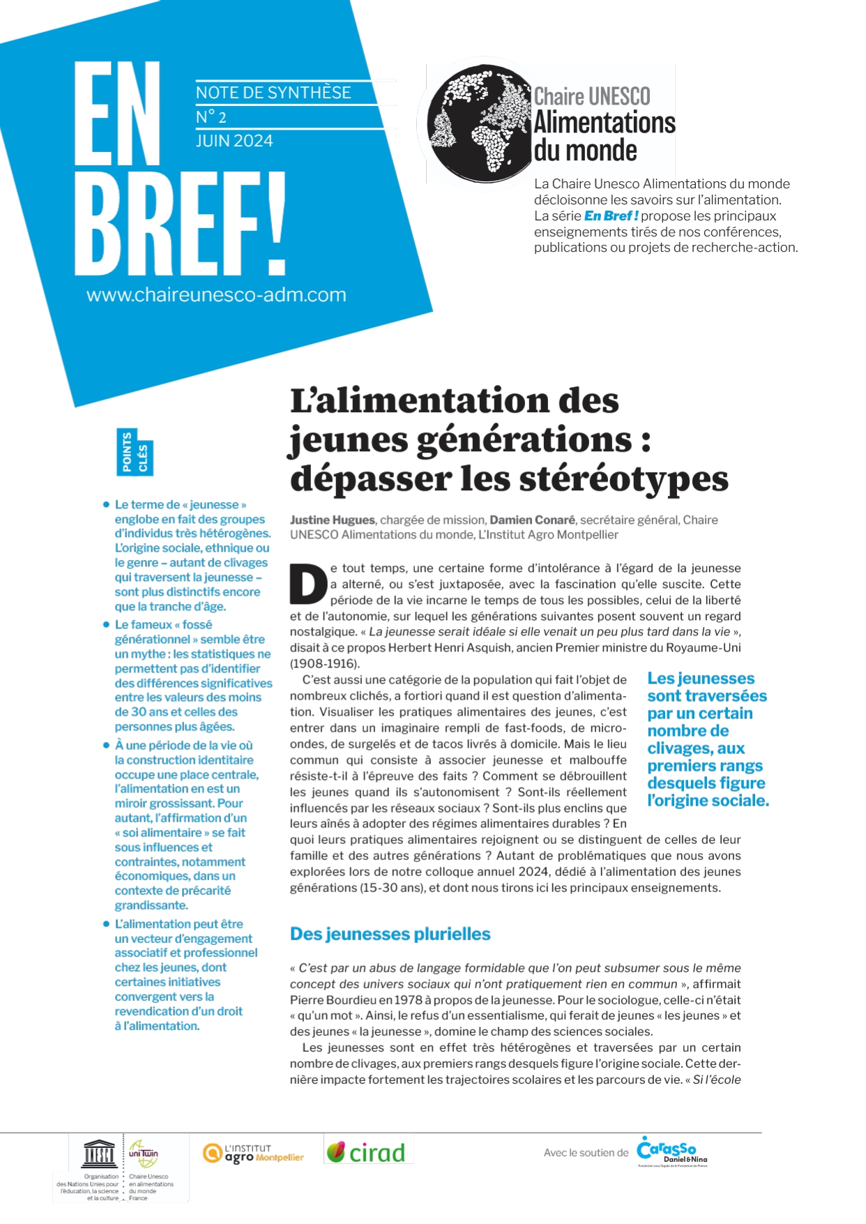 couverture L’alimentation des jeunes générations : dépasser les stéréotypes