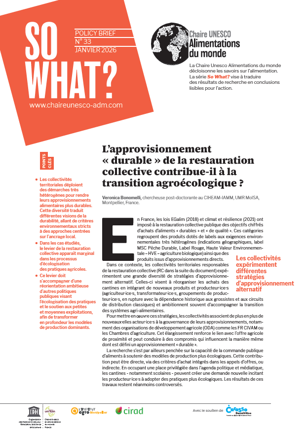 couverture L’approvisionnement «&nbsp;durable&nbsp;» de la restauration collective contribue-il à la transition agroécologique&nbsp;?