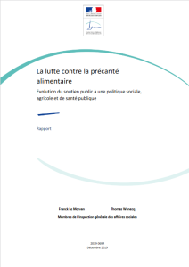 La lutte contre la précarité alimentaire - Evolution du soutien public à une politique sociale, agricole et de santé publique