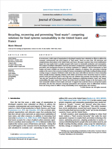 Recycling, recovering and preventing “food waste” : competing solutions for food systems sustainability in the United States and France