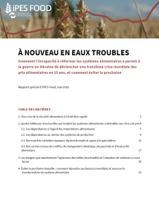 A nouveau en eaux troubles - IPES FOOD