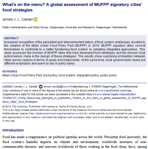 What’s on the menu ? A global assessment of MUFPP signatory cities’ food strategies. Agroecology and Sustainable Food Systems