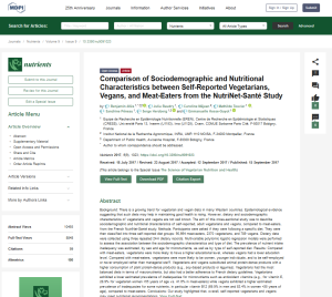 Comparison of sociodemographic and nutritional characteristics between self-reported vegetarians, vegans, and meat-eaters from the NutriNet-Santé study